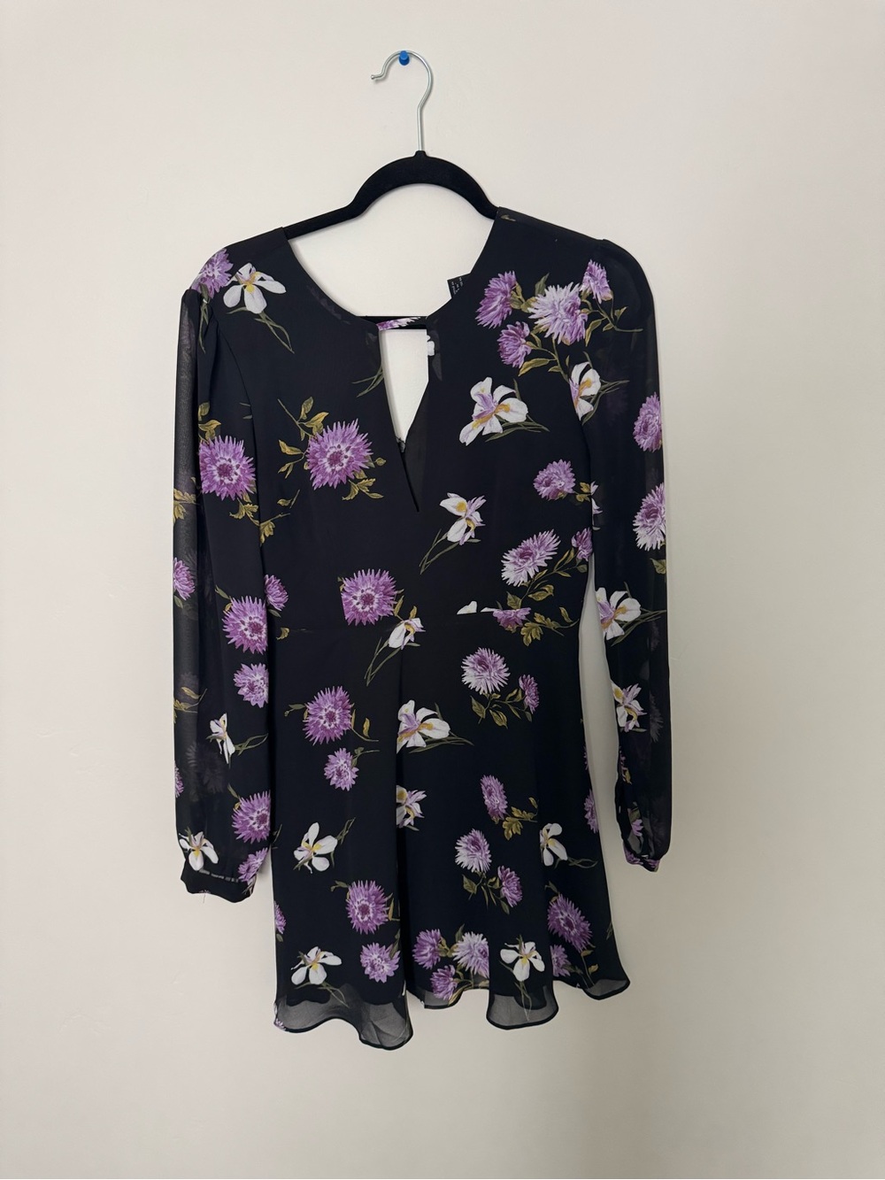Forever 21 Black Mini Dress with Purple & White Floral Print